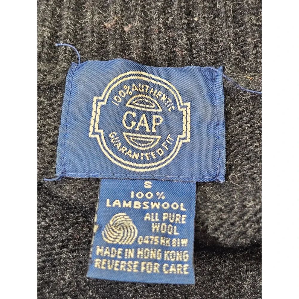GAP‎ Vintage 90s 100% Lambswool Quarter Zip Sweater Charcoal Gray Small Y2K Cozy